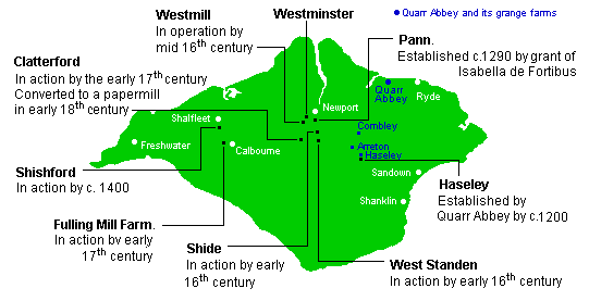 map showing location of fulling mills