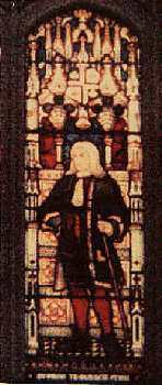 Stained glass image of Robert Hooke from St. Helen,s Church
